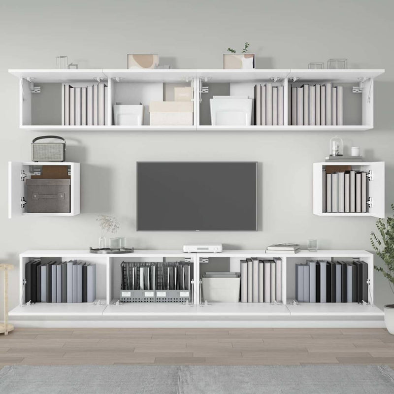 Set dulap TV, 6 piese, alb, lemn prelucrat