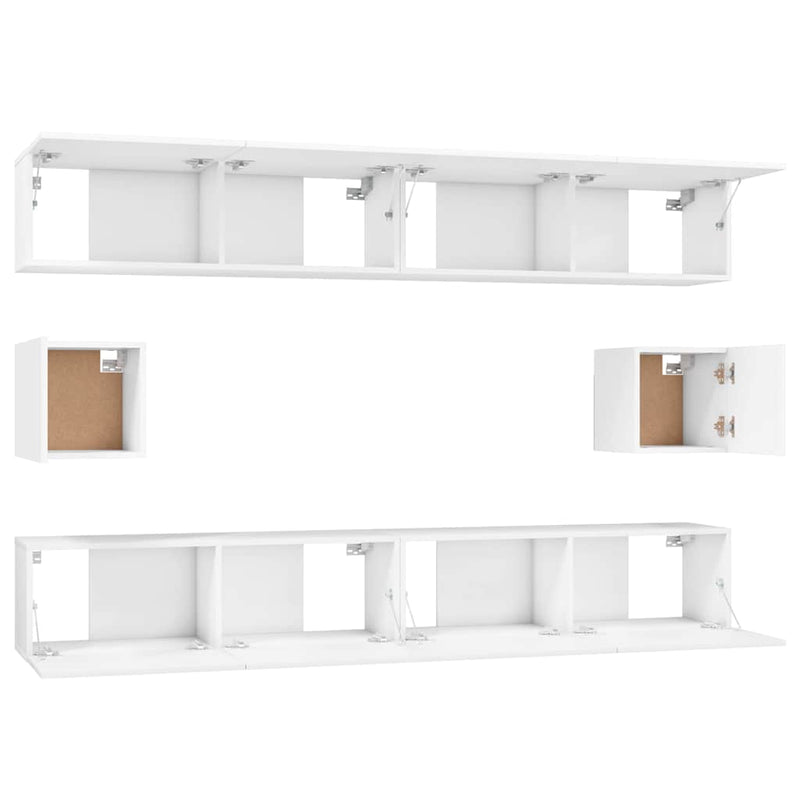 Set dulap TV, 6 piese, alb, lemn prelucrat