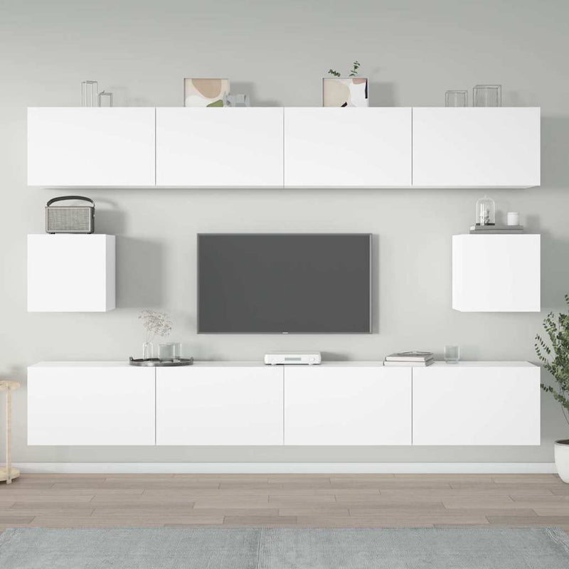 Set dulap TV, 6 piese, alb, lemn prelucrat