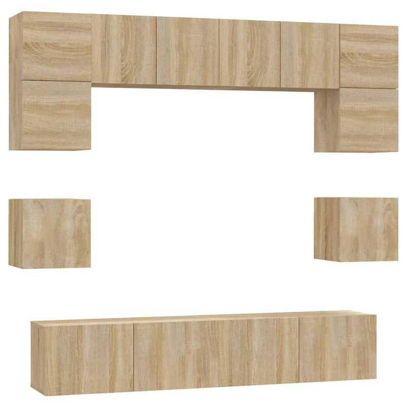 Set dulap TV, 8 piese, stejar sonoma, lemn prelucrat