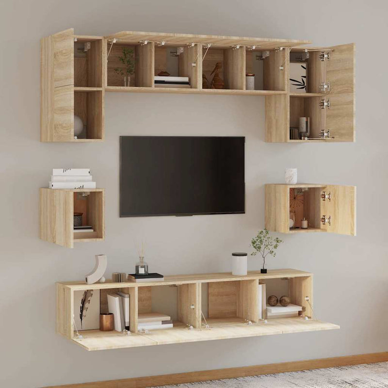 Set dulap TV, 8 piese, stejar sonoma, lemn prelucrat