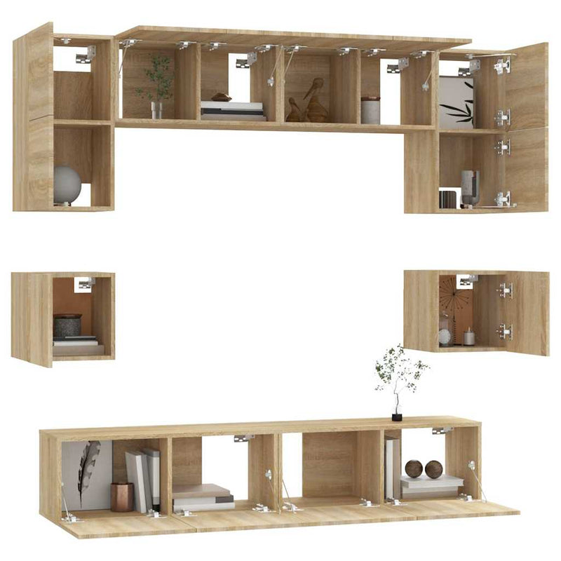 Set dulap TV, 8 piese, stejar sonoma, lemn prelucrat