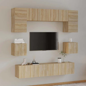 Set dulap TV, 8 piese, stejar sonoma, lemn prelucrat