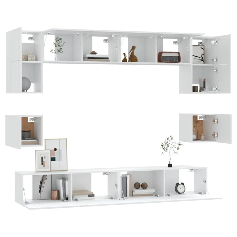 Set dulap TV, 8 piese, alb, lemn prelucrat