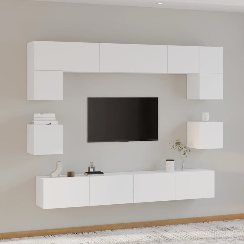 Set dulap TV, 8 piese, alb, lemn prelucrat