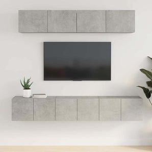 Set dulap TV, 5 piese, gri beton, lemn prelucrat