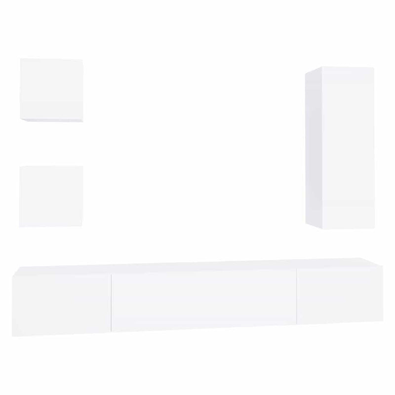 Set dulap TV, 5 piese, alb, lemn prelucrat