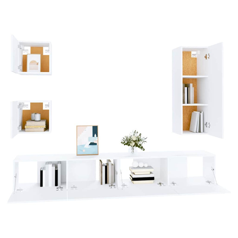 Set dulap TV, 5 piese, alb, lemn prelucrat
