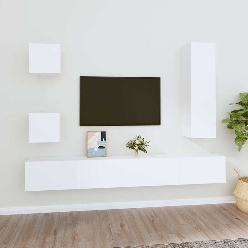 Set dulap TV, 5 piese, alb, lemn prelucrat