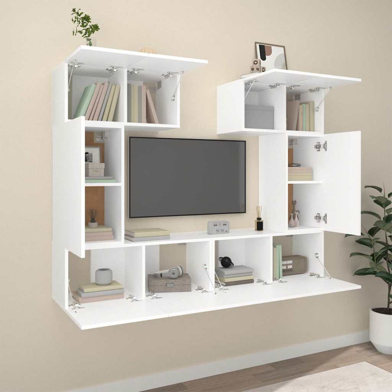 Set dulap TV, 6 piese, alb, lemn prelucrat