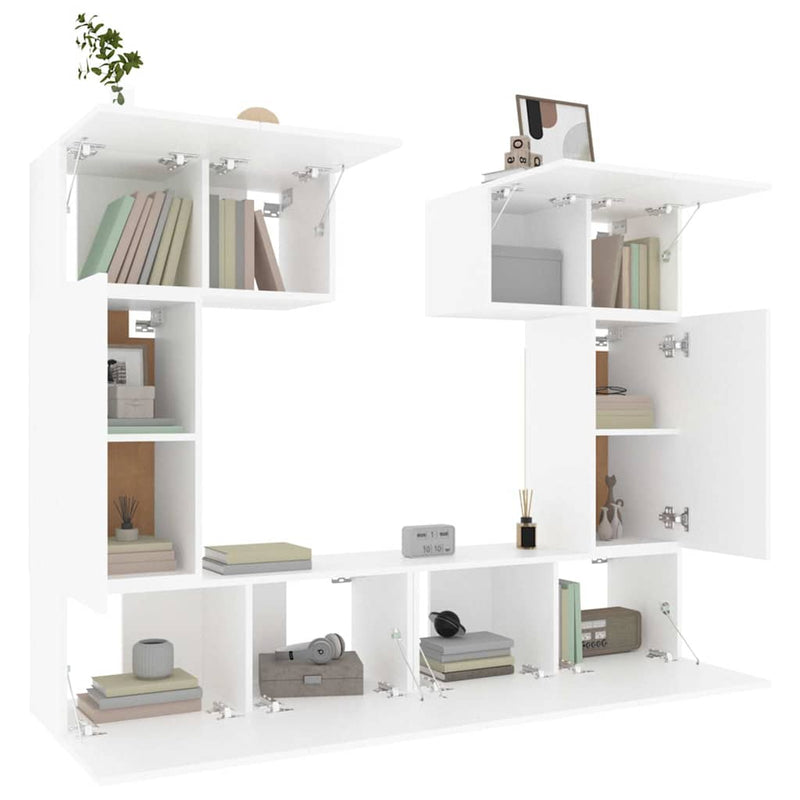 Set dulap TV, 6 piese, alb, lemn prelucrat