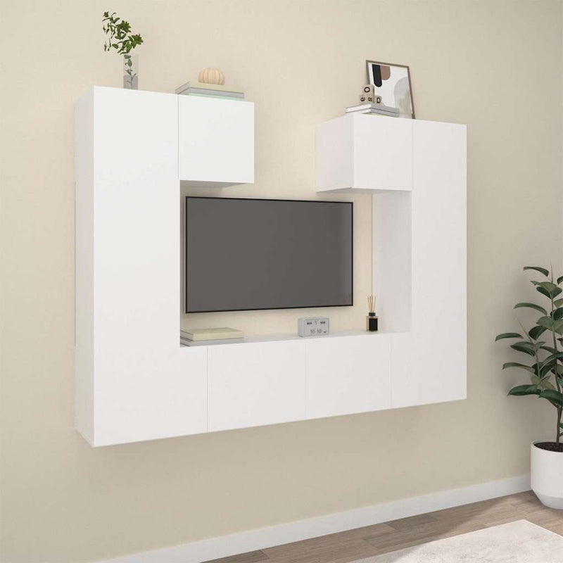Set dulap TV, 6 piese, alb, lemn prelucrat