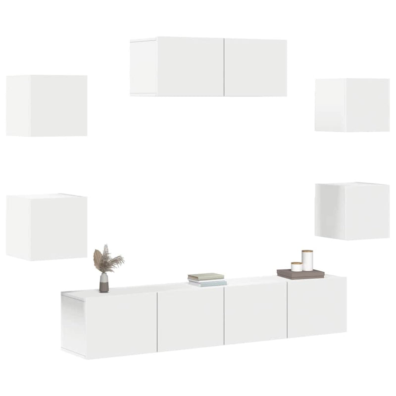 Set dulap TV, 7 piese, alb, lemn prelucrat