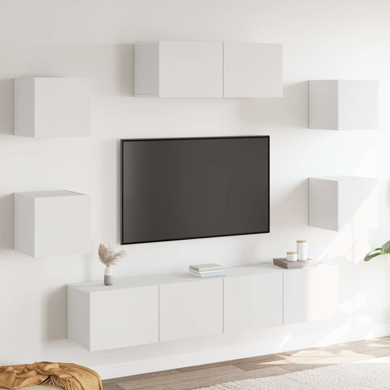 Set dulap TV, 7 piese, alb, lemn prelucrat