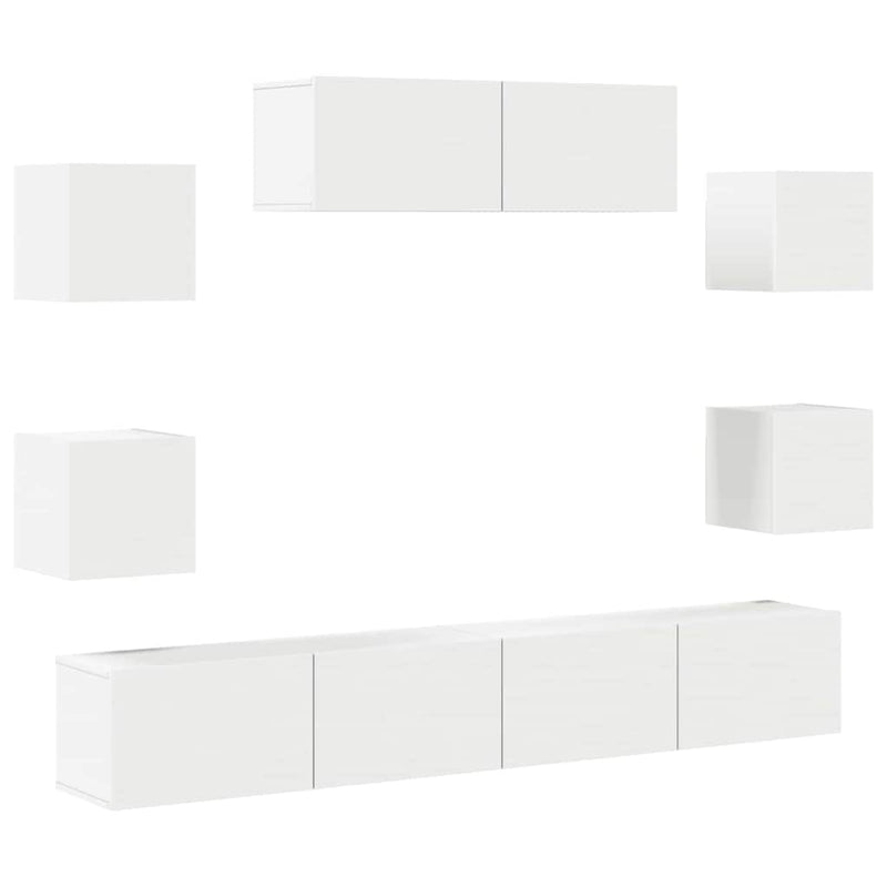 Set dulap TV, 7 piese, alb, lemn prelucrat