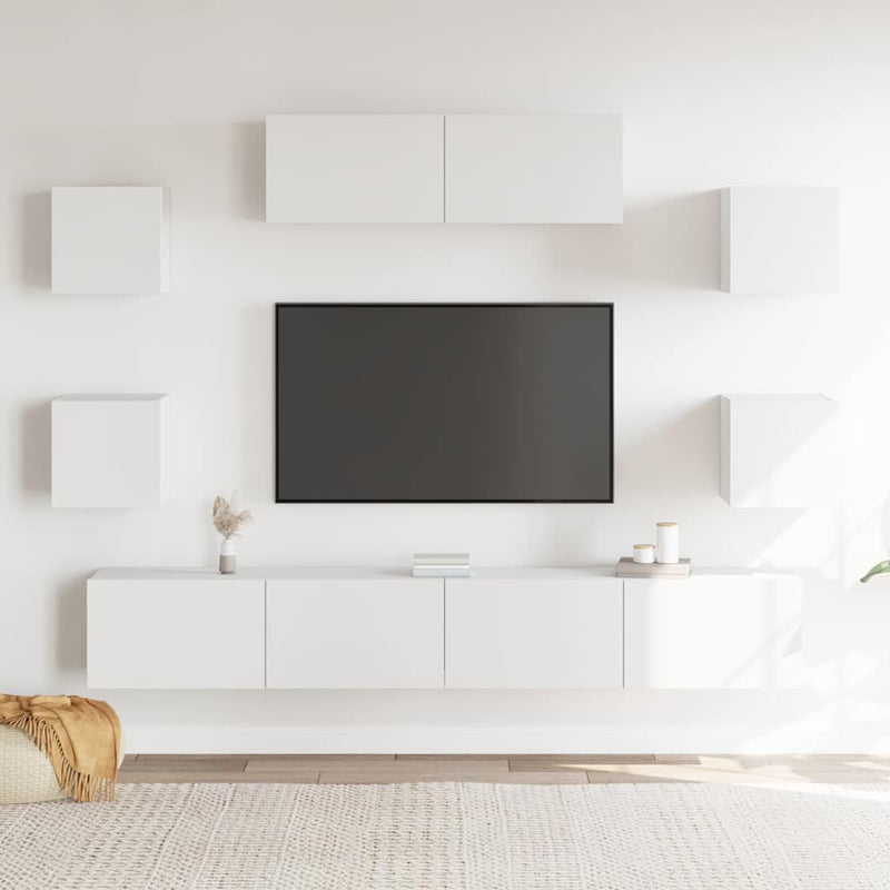 Set dulap TV, 7 piese, alb, lemn prelucrat