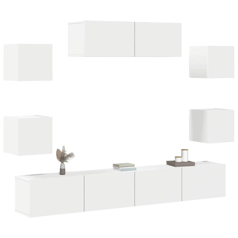 Set dulap TV, 7 piese, alb, lemn prelucrat