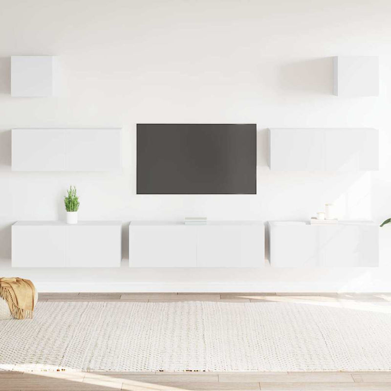 Set dulap TV, 7 piese, alb, lemn prelucrat