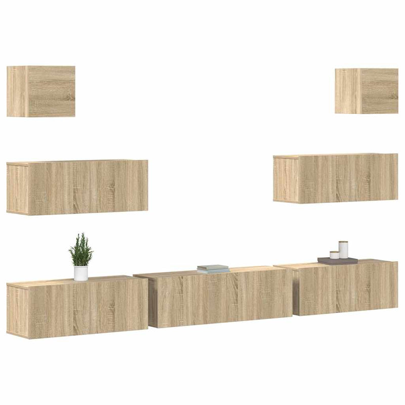 Set dulapuri TV, 7 piese, stejar sonoma, lemn prelucrat
