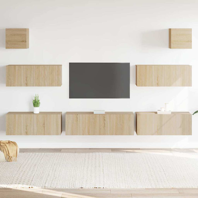 Set dulapuri TV, 7 piese, stejar sonoma, lemn prelucrat