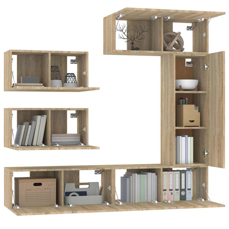 Set dulap TV, 6 piese, stejar sonoma, lemn prelucrat