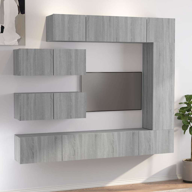 Set comode TV, 7 piese, gri sonoma, lemn compozit