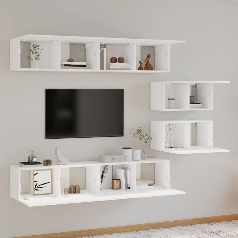 Set dulap TV, 6 piese, alb, lemn prelucrat