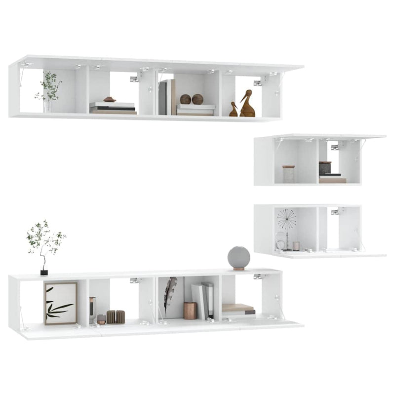 Set dulap TV, 6 piese, alb, lemn prelucrat