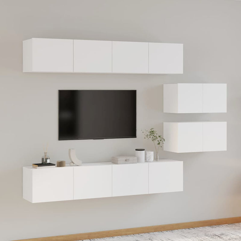 Set dulap TV, 6 piese, alb, lemn prelucrat