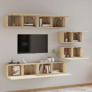 Set dulap TV, 6 piese, stejar sonoma, lemn prelucrat
