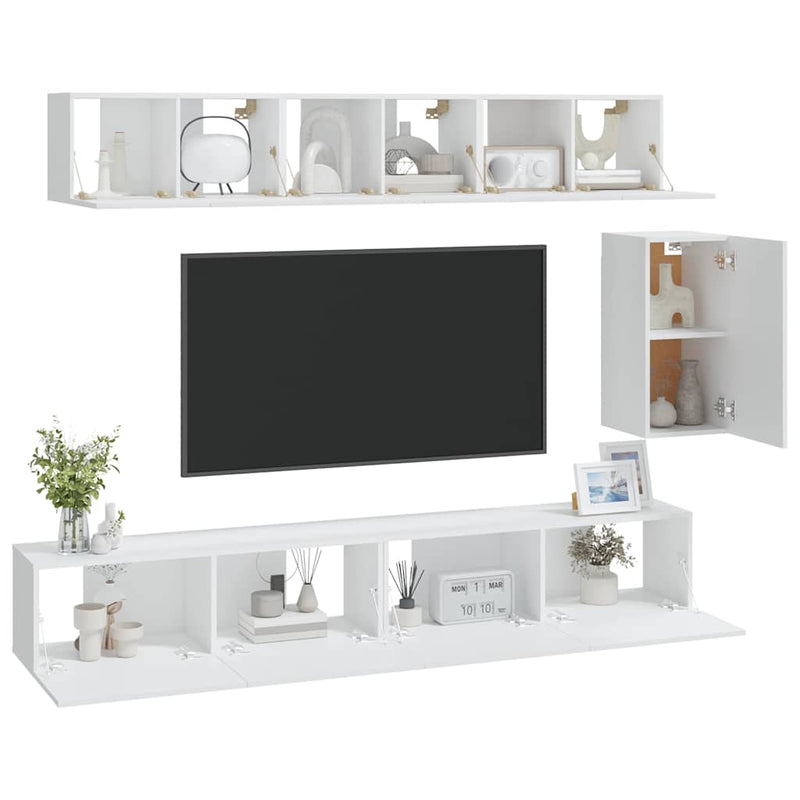 Set dulap TV, 6 piese, alb, lemn prelucrat