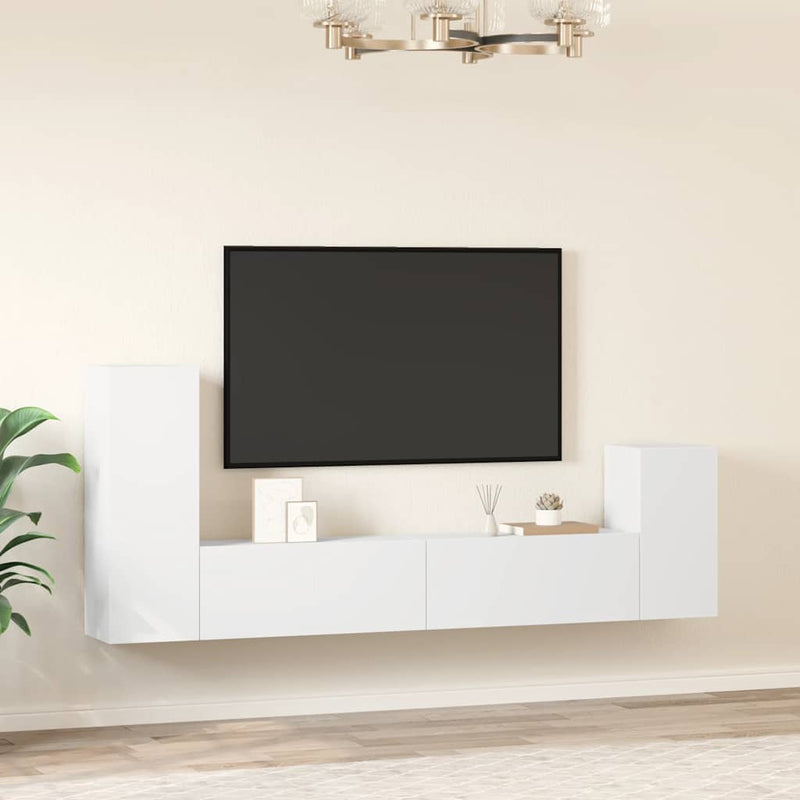 Set dulap TV, 4 piese, alb, lemn prelucrat