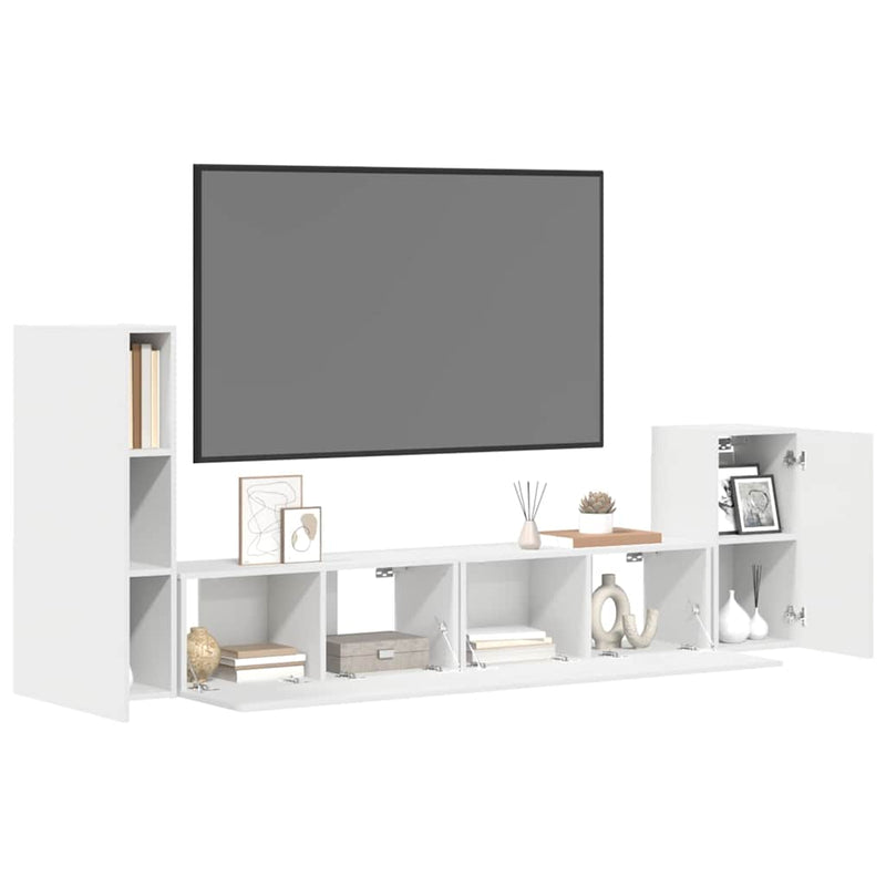 Set dulap TV, 4 piese, alb, lemn prelucrat
