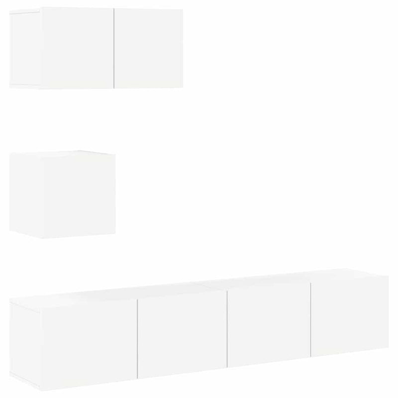 Set dulap TV, 4 piese, alb, lemn prelucrat