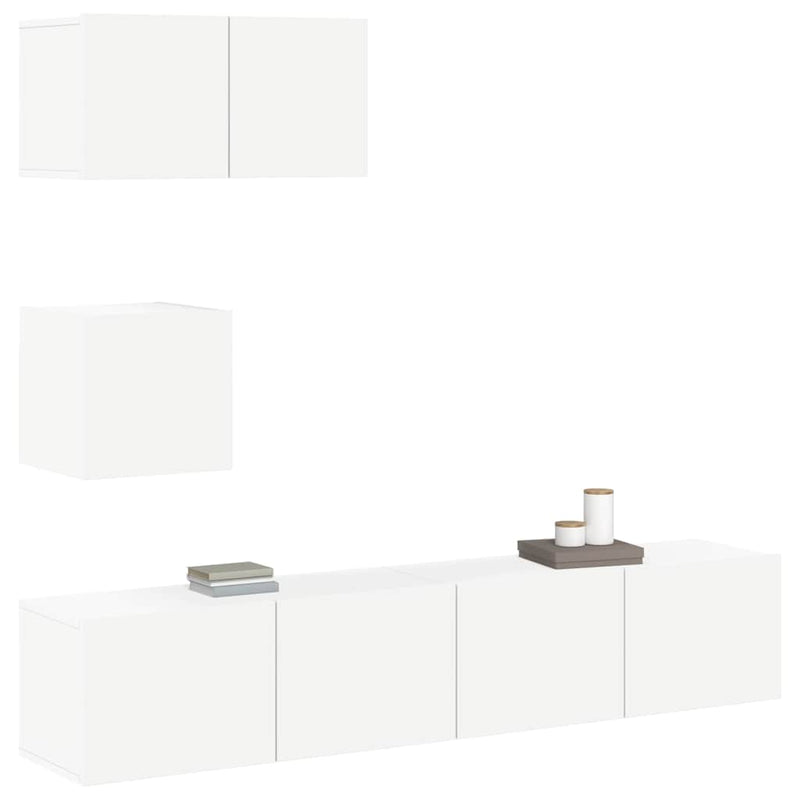 Set dulap TV, 4 piese, alb, lemn prelucrat