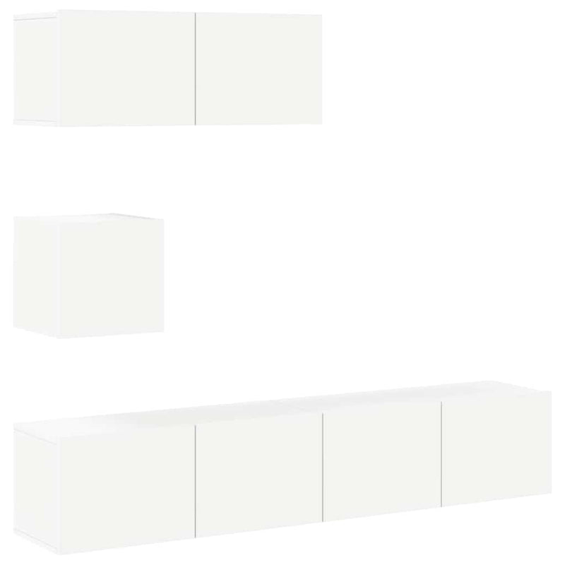 Set dulap TV, 4 piese, alb, lemn prelucrat