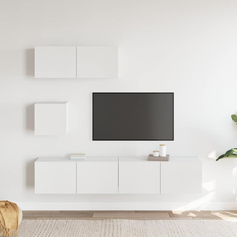 Set dulap TV, 4 piese, alb, lemn prelucrat