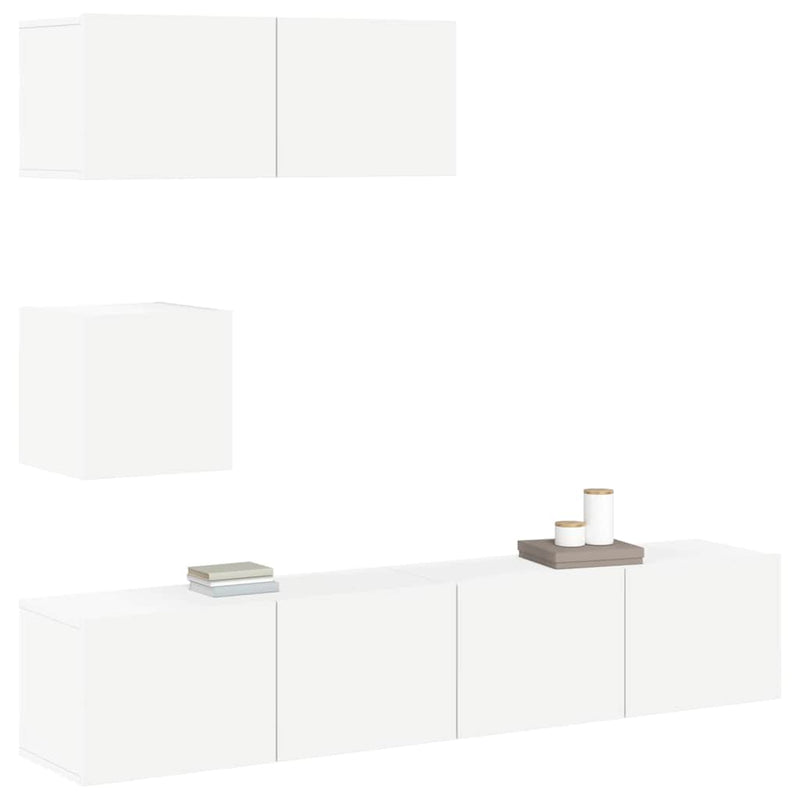 Set dulap TV, 4 piese, alb, lemn prelucrat