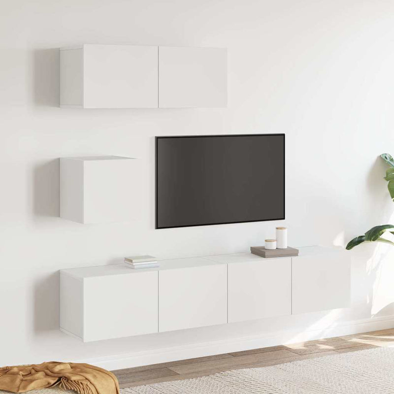 Set dulap TV, 4 piese, alb, lemn prelucrat