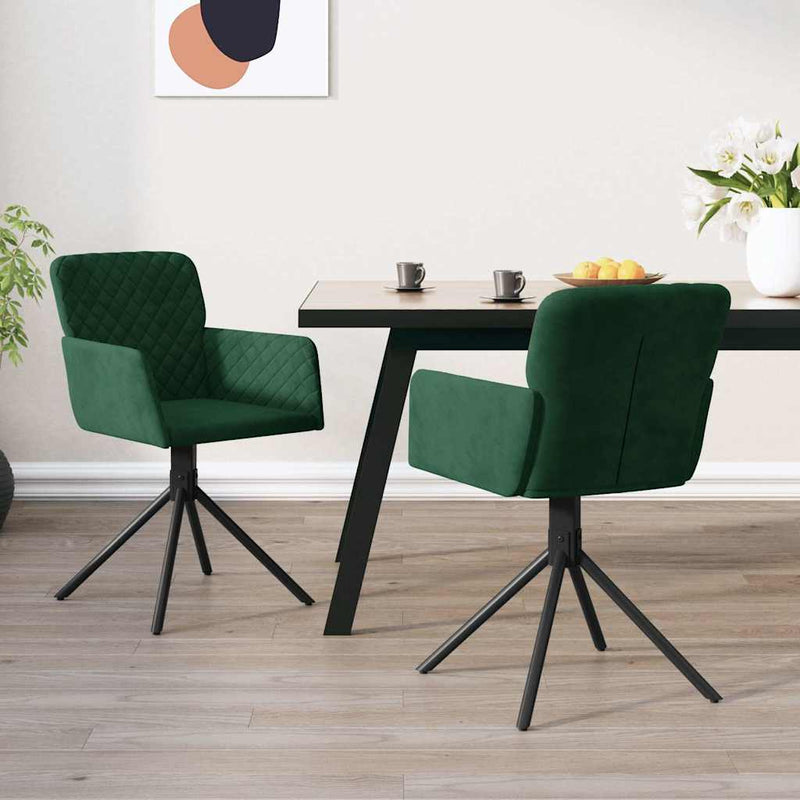 Scaune de bucătărie pivotante, 2 buc., verde închis, catifea