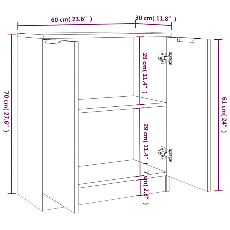 Servante, 2 piese, alb, 60x30x70 cm, lemn prelucrat