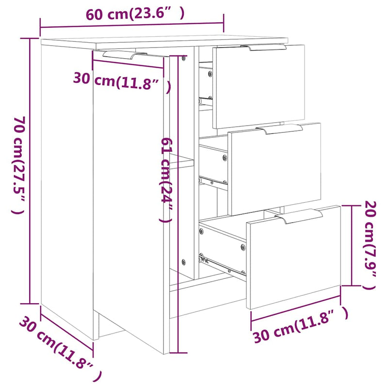 Servante, 2 buc., stejar sonoma, 60x30x70 cm, lemn prelucrat