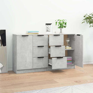Servante, 2 buc., gri beton, 60x30x70 cm, lemn prelucrat