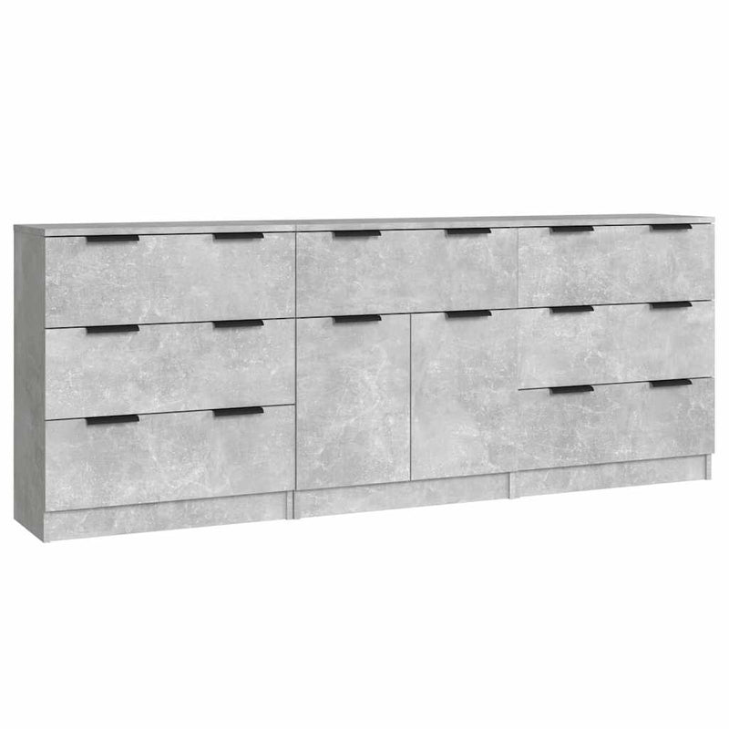 Servante, 3 piese, gri beton, lemn prelucrat