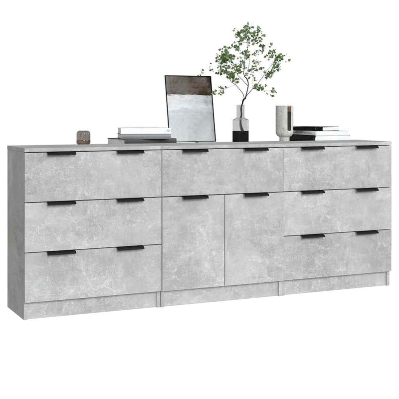 Servante, 3 piese, gri beton, lemn prelucrat