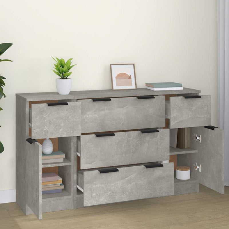 Set servantă, 3 piese, gri beton, lemn prelucrat
