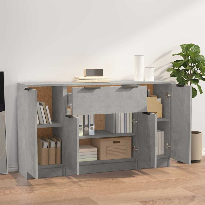 Servante, 3 piese, gri beton, lemn prelucrat