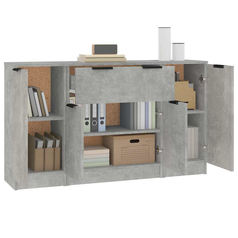 Servante, 3 piese, gri beton, lemn prelucrat