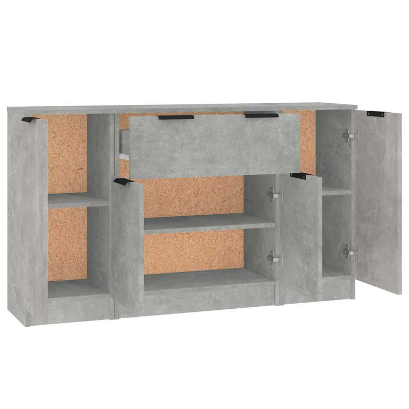 Servante, 3 piese, gri beton, lemn prelucrat