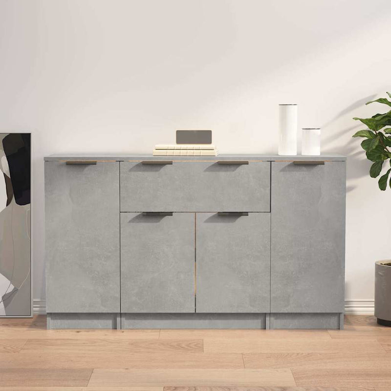 Servante, 3 piese, gri beton, lemn prelucrat